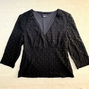 AGB Women's Black Lace Top Wrap V Neck Blouse L